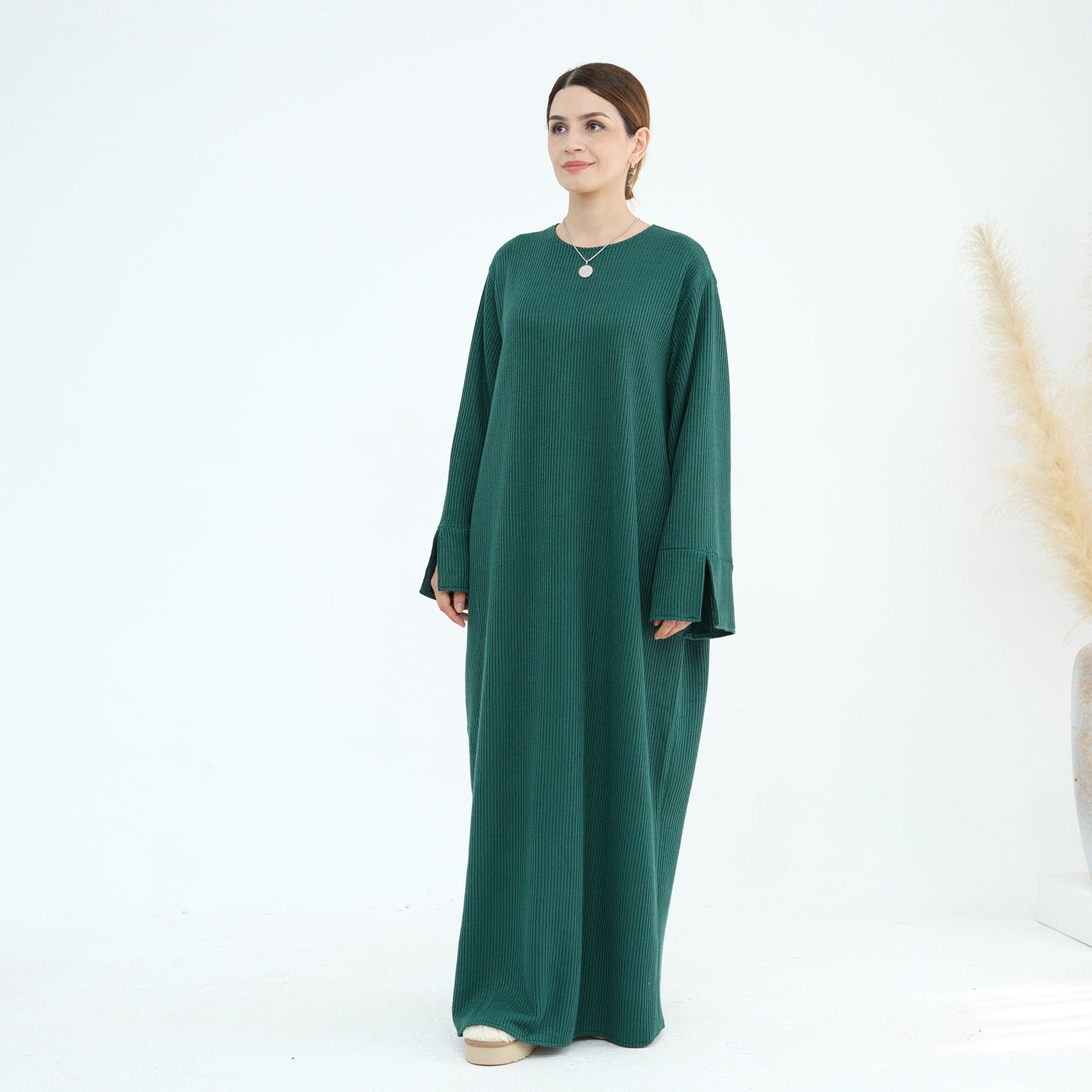 1912#Knit Fabric Latest Winter Women Muslim Dress Islamic Clothing Women Modest Dresses Abaya