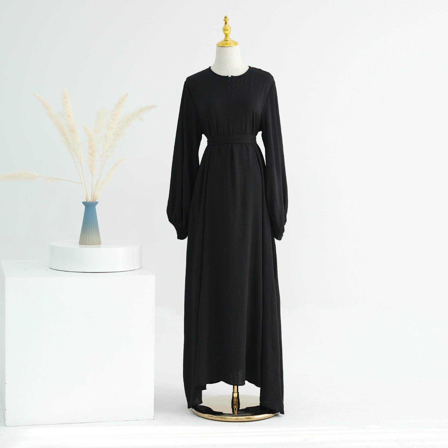 1708#2024 Modest Dresses Solid Color with Front Zipper Women Islamic Clothing