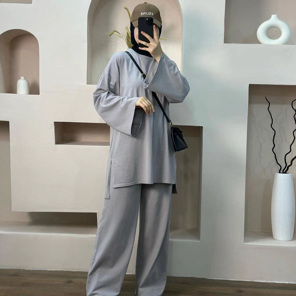 1894#New Suit Islamic Clothing 2 Piece Set Casual Style Elegant Suit Pants Set Muslim Women Modest Muslim Pants Top Set