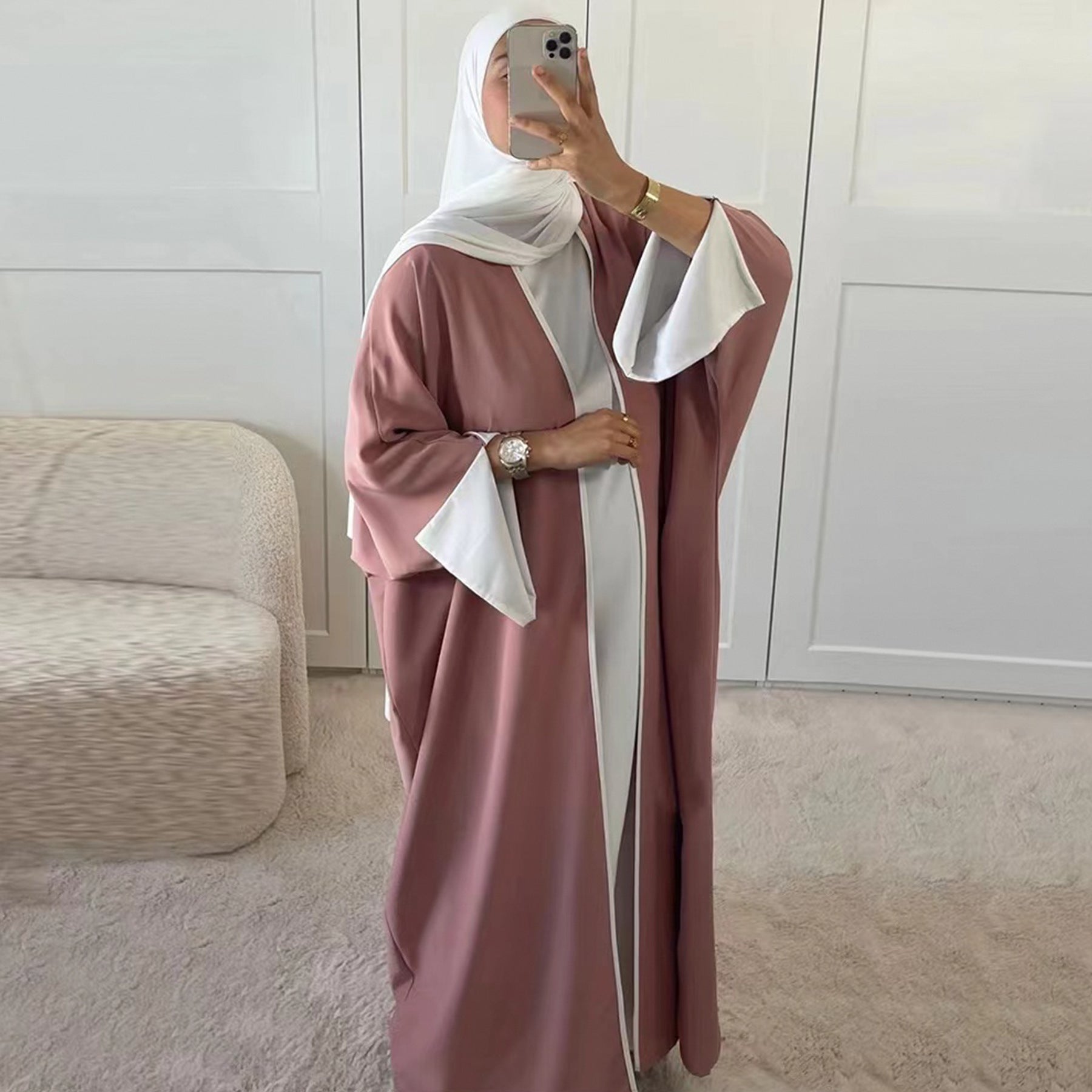1885#Nida Kimono Slit Sleeves Open Abaya Dress islamic Clothing Modest Fashion Oversized Abaya Cardigan