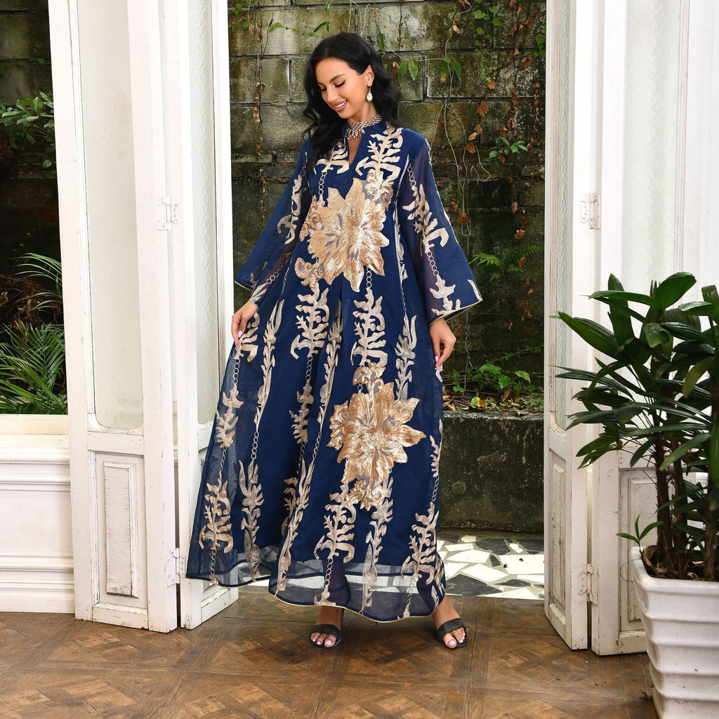 AB056# New burnt flower sequin dress light luxury ladies party dress Muslim abaya women's clothing