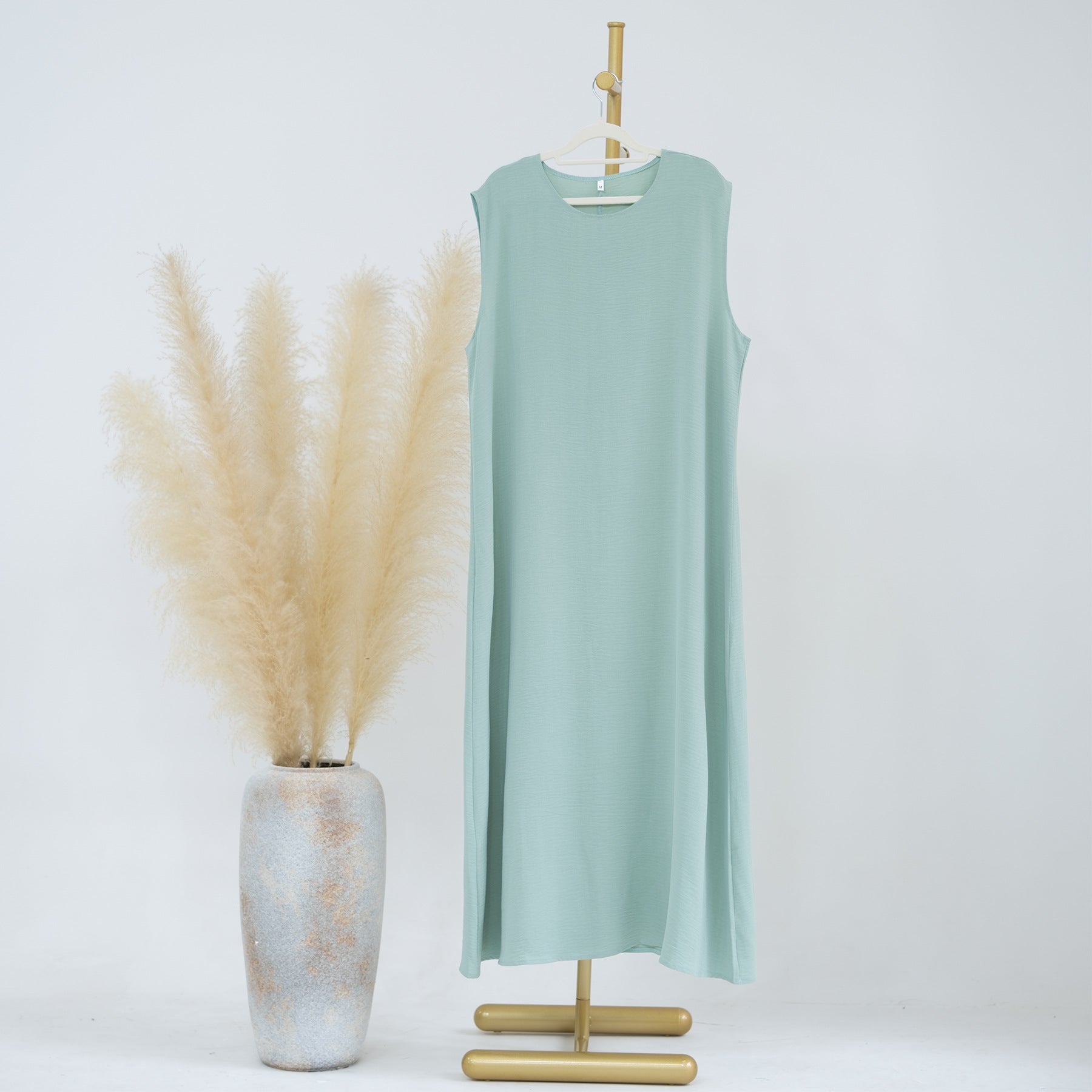 1480-1#Wrinkle Polyester Sleeveless Inner Dress Islamic Clothing Women's Dresses