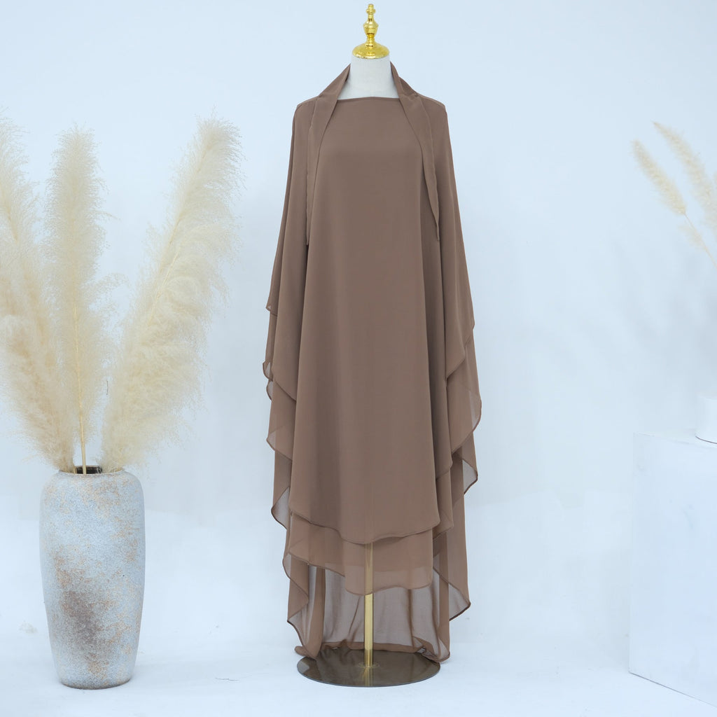 1916#2024 New Overhead Prayer Scarf Muslim Women Hijab 2 Layers Long Chiffon Khimar