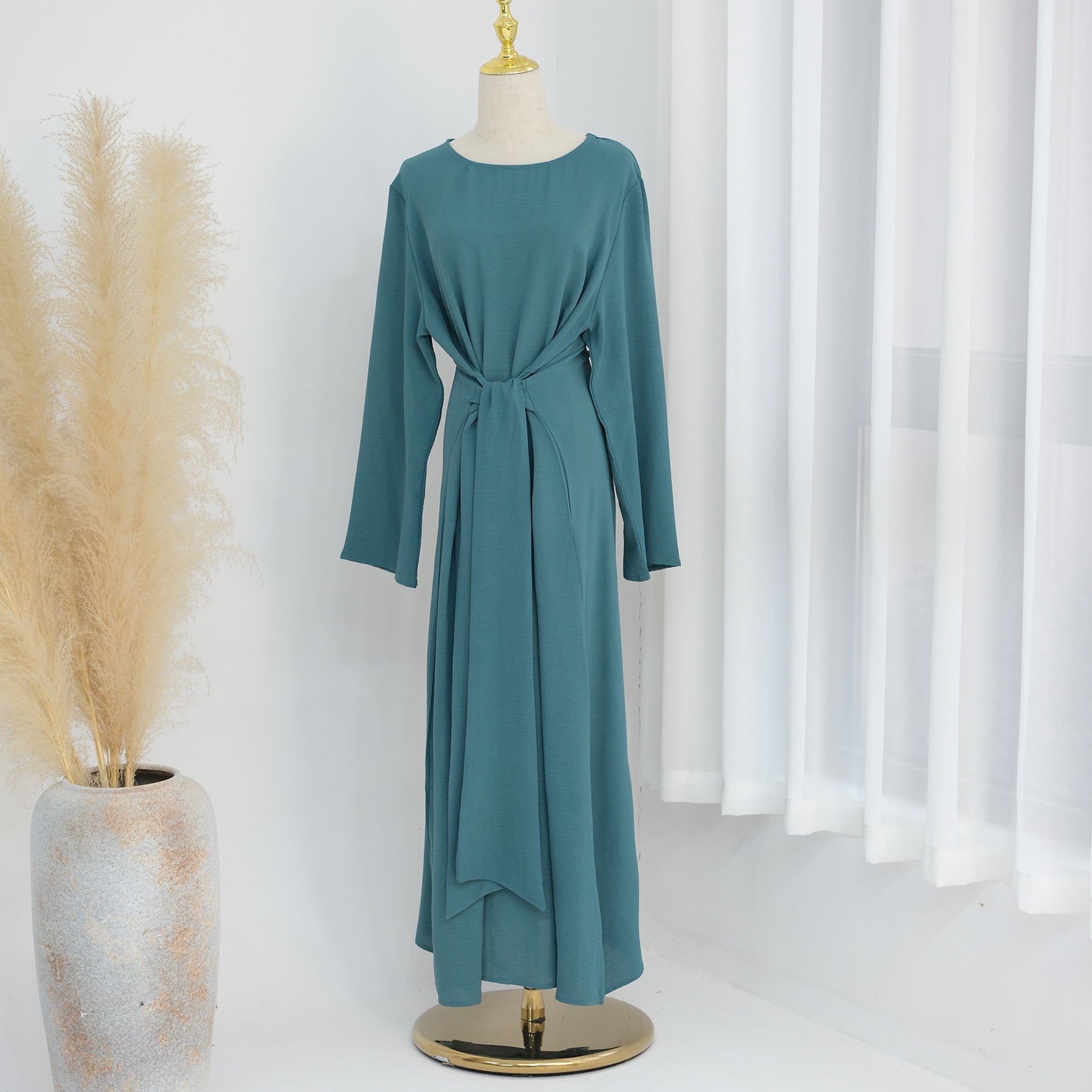1822#New Arrival Modest Apparel Tie Front Waist Dresses Jazz Maxi Dress Fashion Abaya Women Muslim Dress