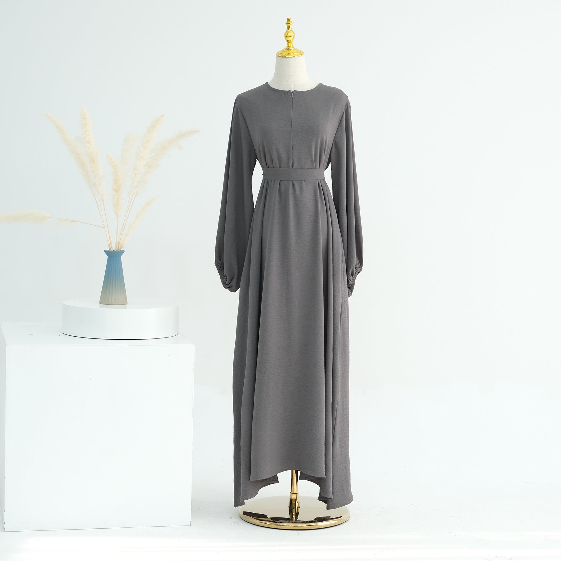 1708#2024 Modest Dresses Solid Color with Front Zipper Women Islamic Clothing