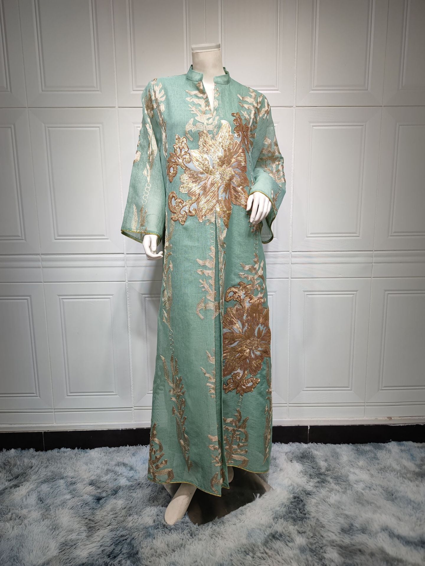 AB056# New burnt flower sequin dress light luxury ladies party dress Muslim abaya women's clothing
