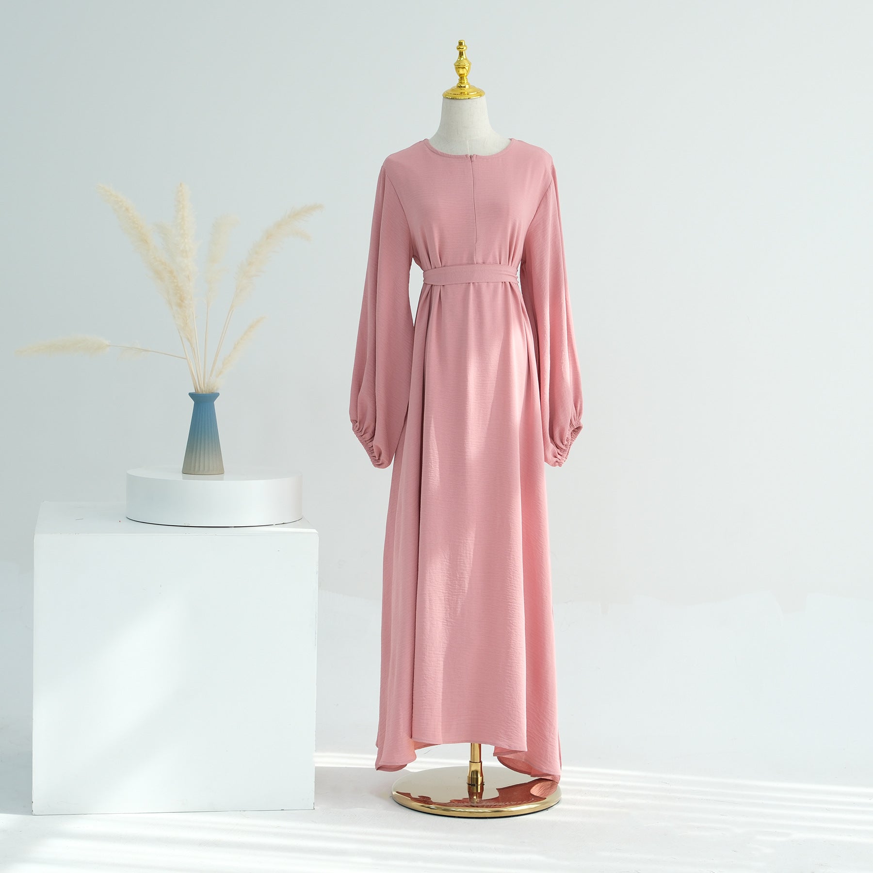 1708#2024 Modest Dresses Solid Color with Front Zipper Women Islamic Clothing
