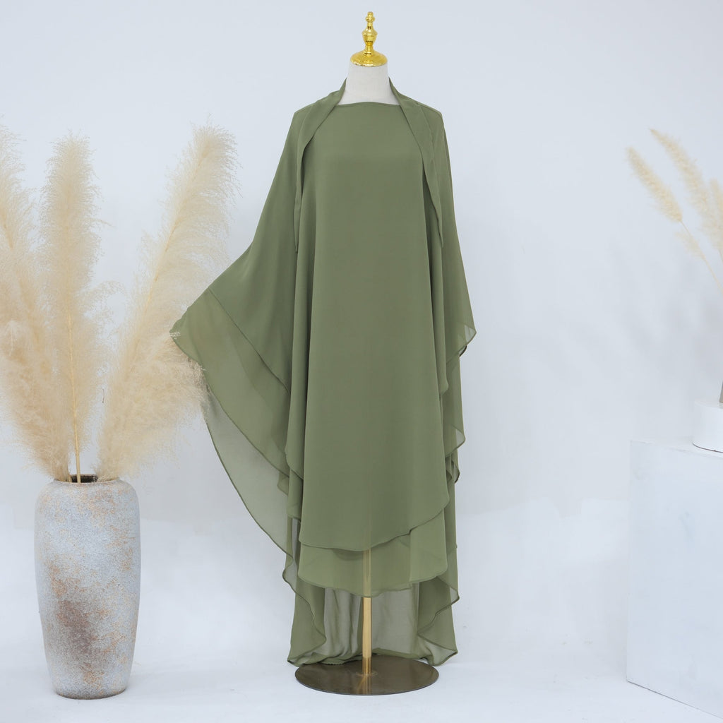 1916#2024 New Overhead Prayer Scarf Muslim Women Hijab 2 Layers Long Chiffon Khimar