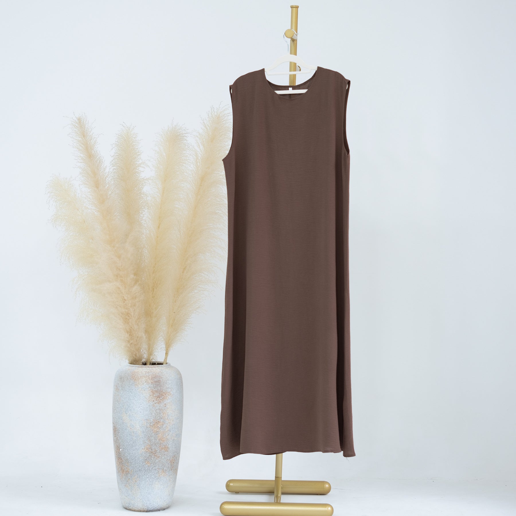 1480-1#Wrinkle Polyester Sleeveless Inner Dress Islamic Clothing Women's Dresses