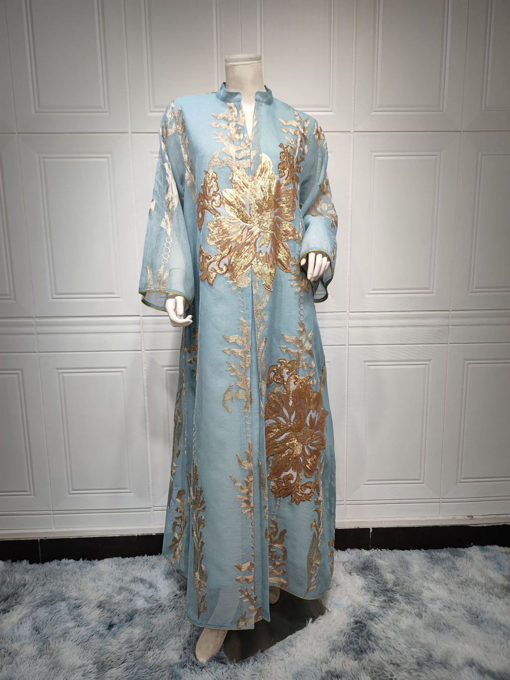 AB056# New burnt flower sequin dress light luxury ladies party dress Muslim abaya women's clothing