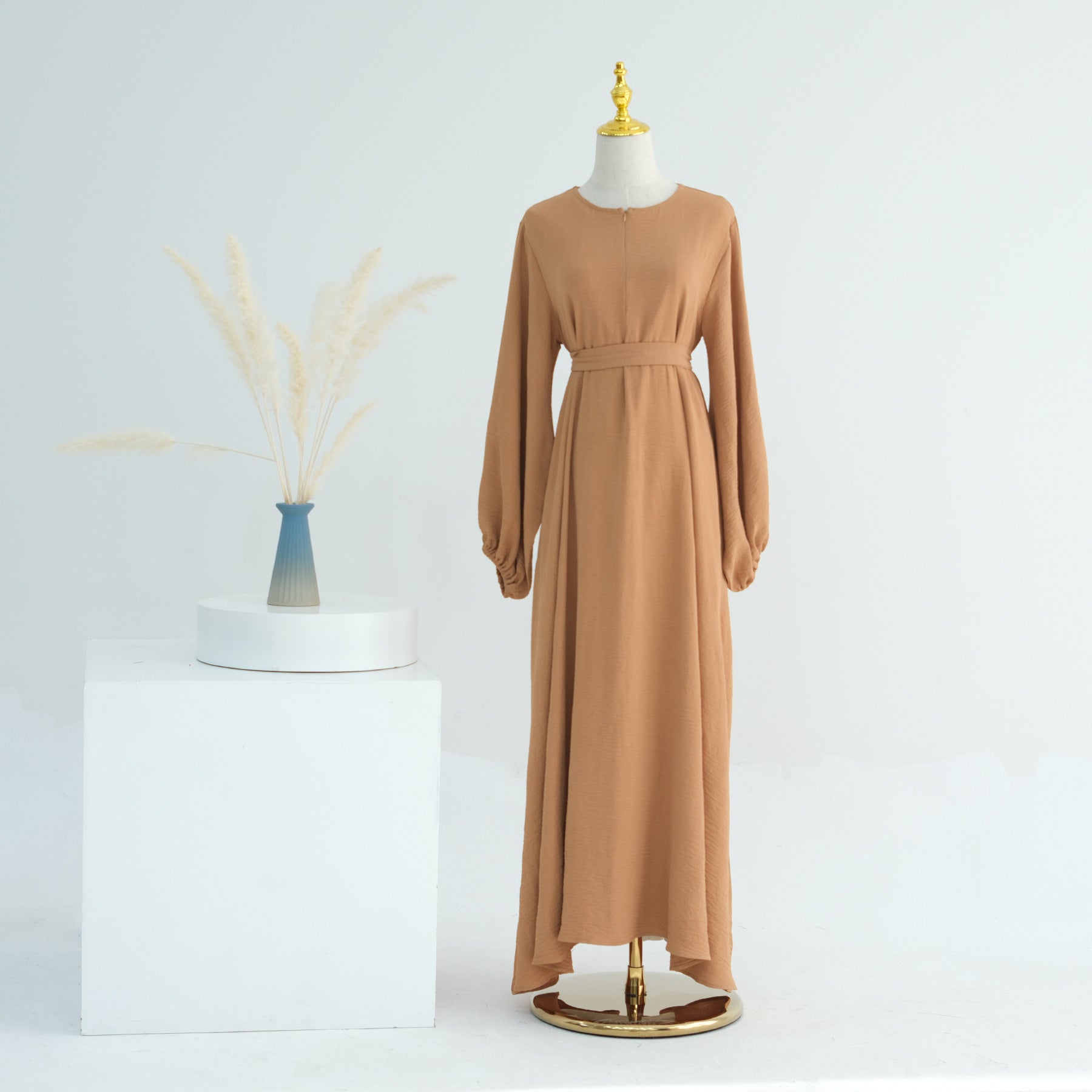 1708#2024 Modest Dresses Solid Color with Front Zipper Women Islamic Clothing