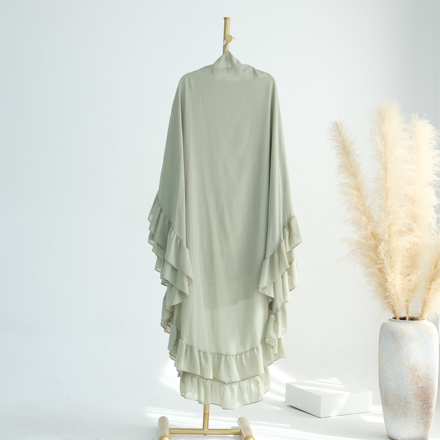 1926#Two Layers Ruffles Khimar Chiffon Muslim Women New Hijab Long Scarf Ramadan Jilbabs