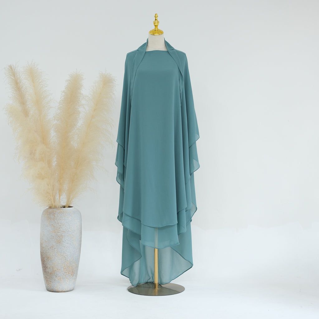 1916#2024 New Overhead Prayer Scarf Muslim Women Hijab 2 Layers Long Niqab Chiffon Khimar