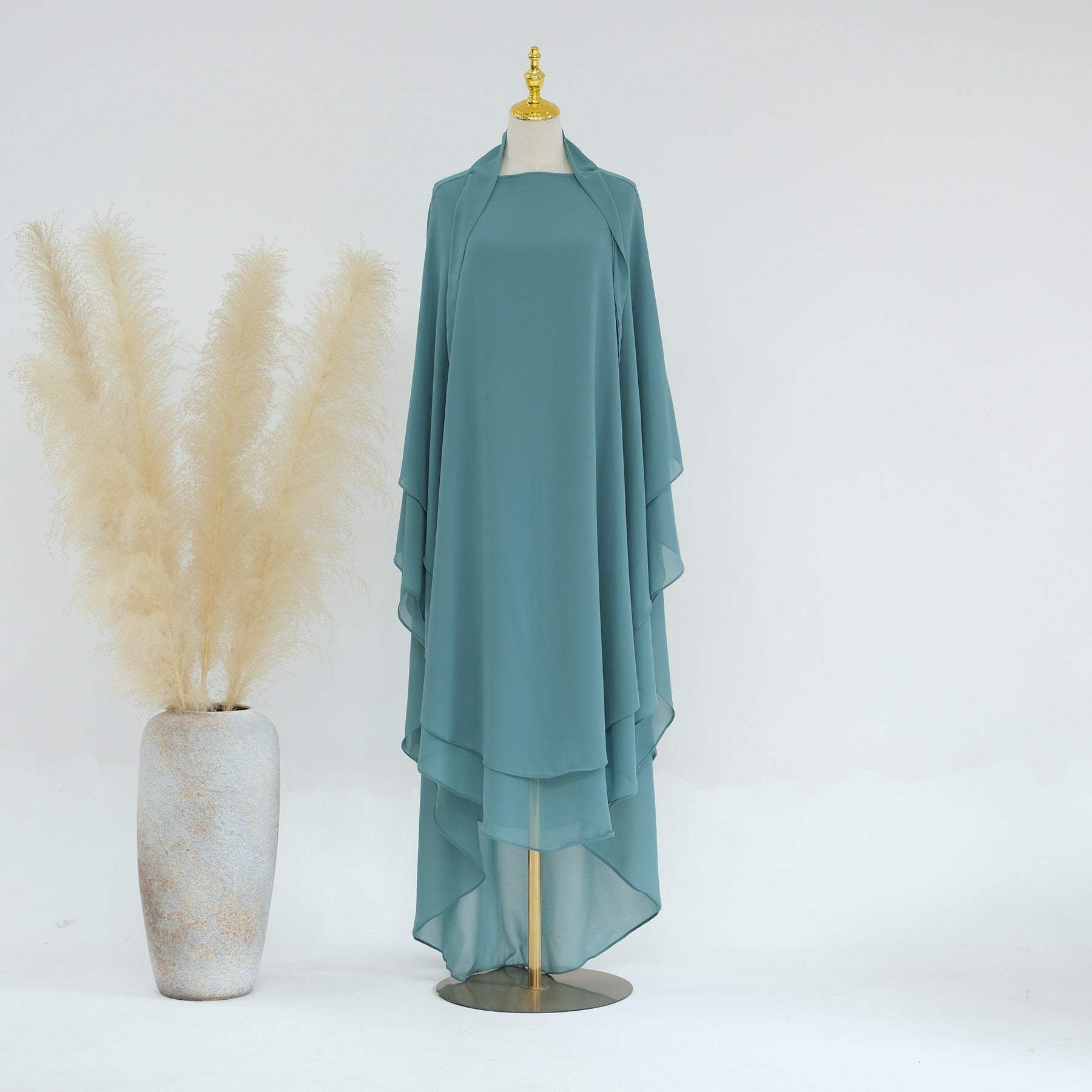 1916#2024 New Overhead Prayer Scarf Muslim Women Hijab 2 Layers Long Niqab Chiffon Khimar