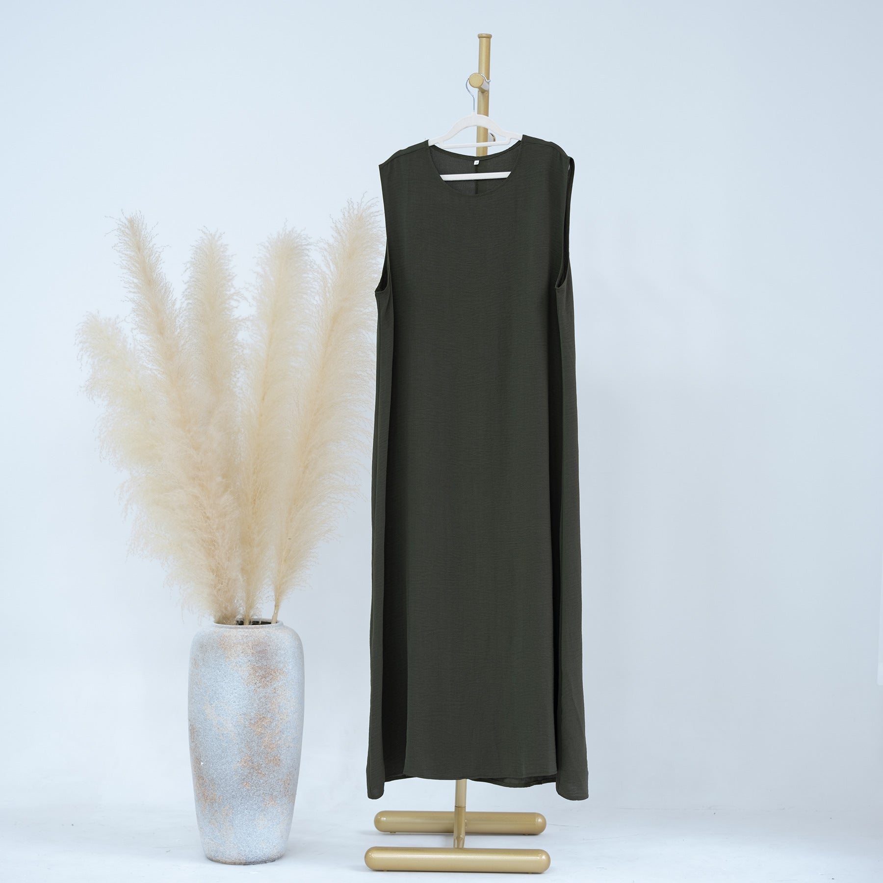 1480-1#Wrinkle Polyester Sleeveless Inner Dress Islamic Clothing Women's Dresses