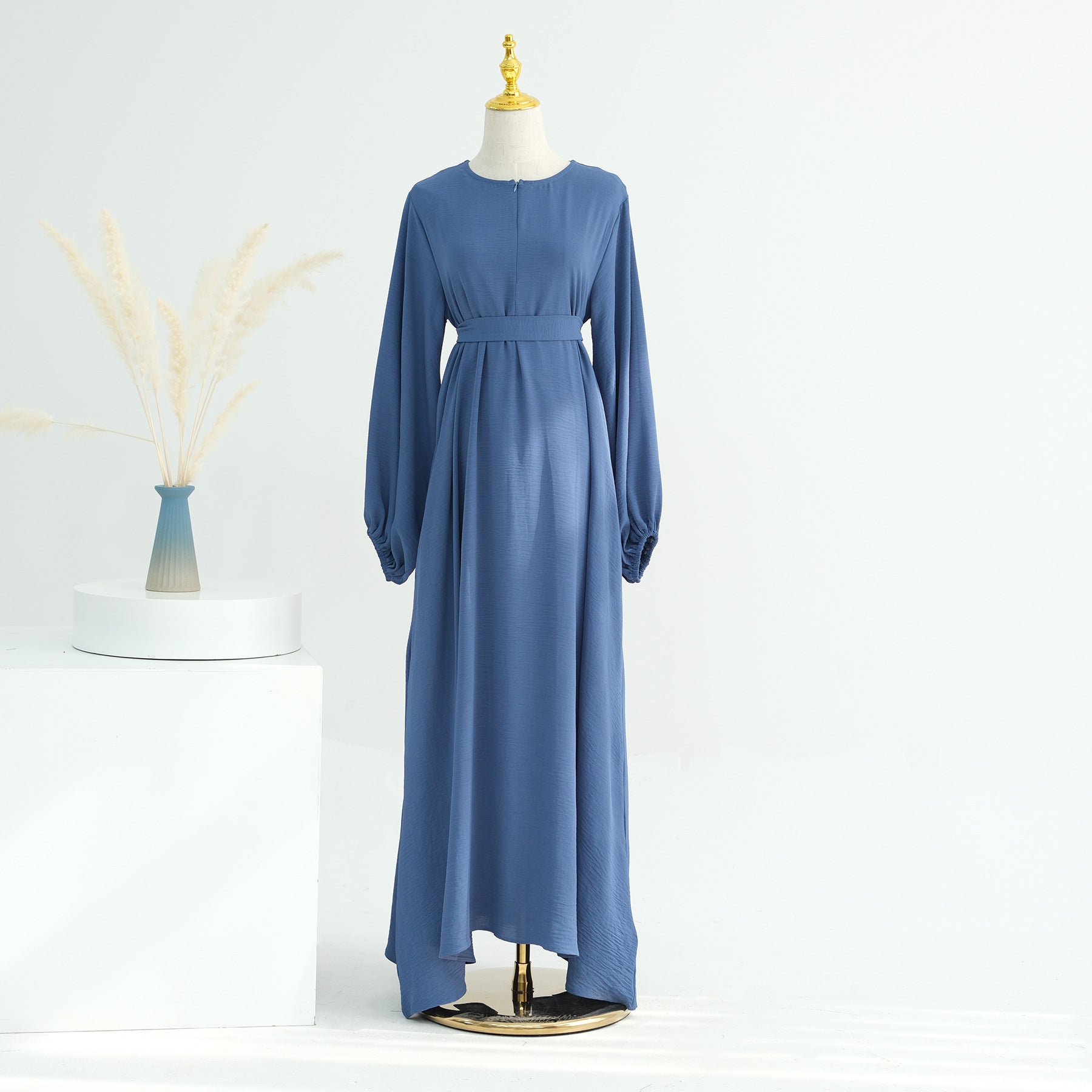 1708#2024 Modest Dresses Solid Color with Front Zipper Women Islamic Clothing