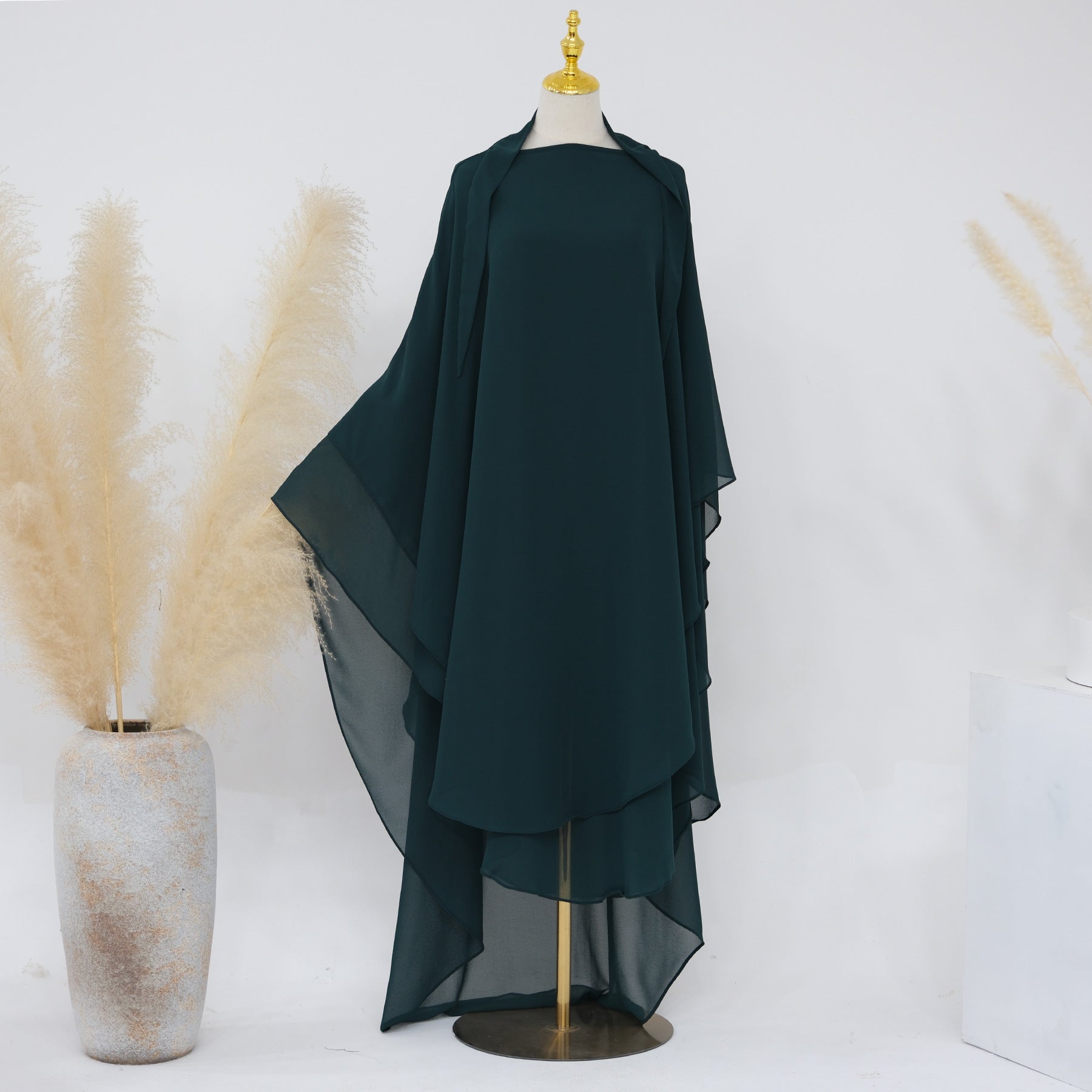 1916#2024 New Overhead Prayer Scarf Muslim Women Hijab 2 Layers Long Chiffon Khimar