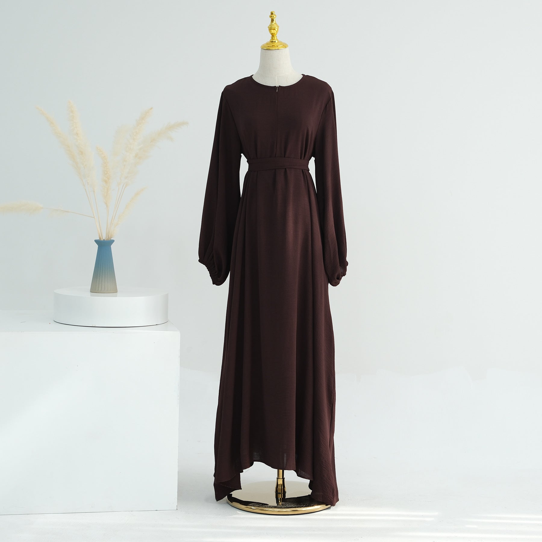1708#2024 Modest Dresses Solid Color with Front Zipper Women Islamic Clothing