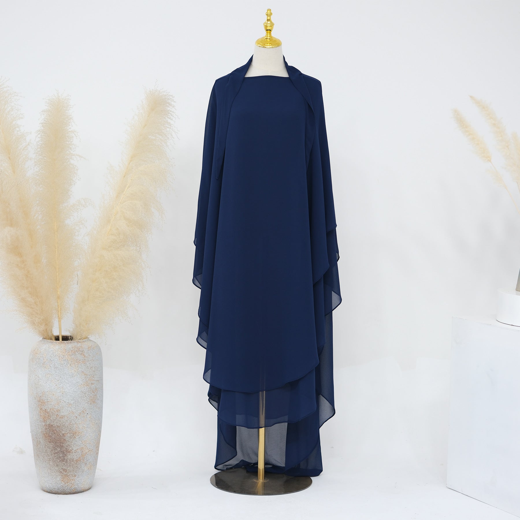 1916#2024 New Overhead Prayer Scarf Muslim Women Hijab 2 Layers Long Chiffon Khimar