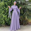 1488#Muslim dress elegant satin muslim prom dress with ribbon