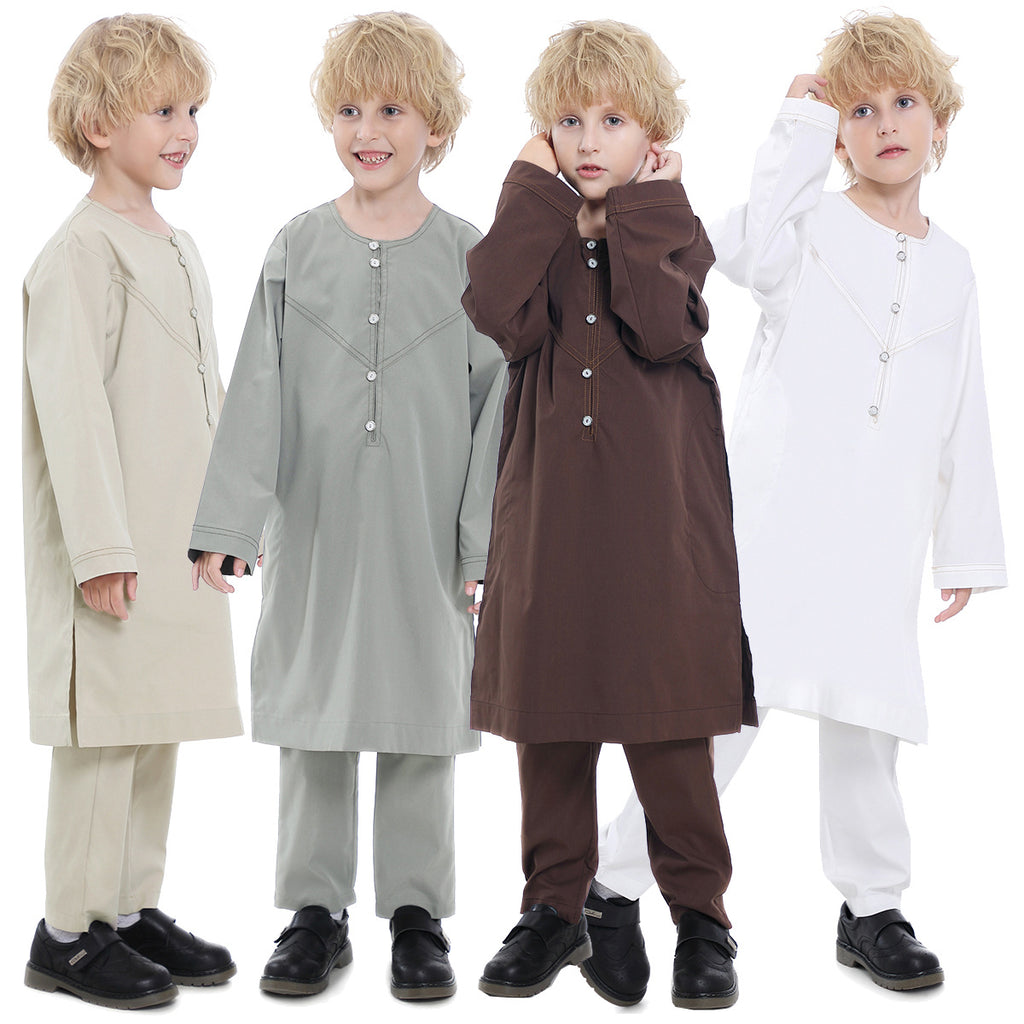 TH879#2 pcs Arab Muslim Wear calf Length Muslim Clothes Jubba Men's Thobe