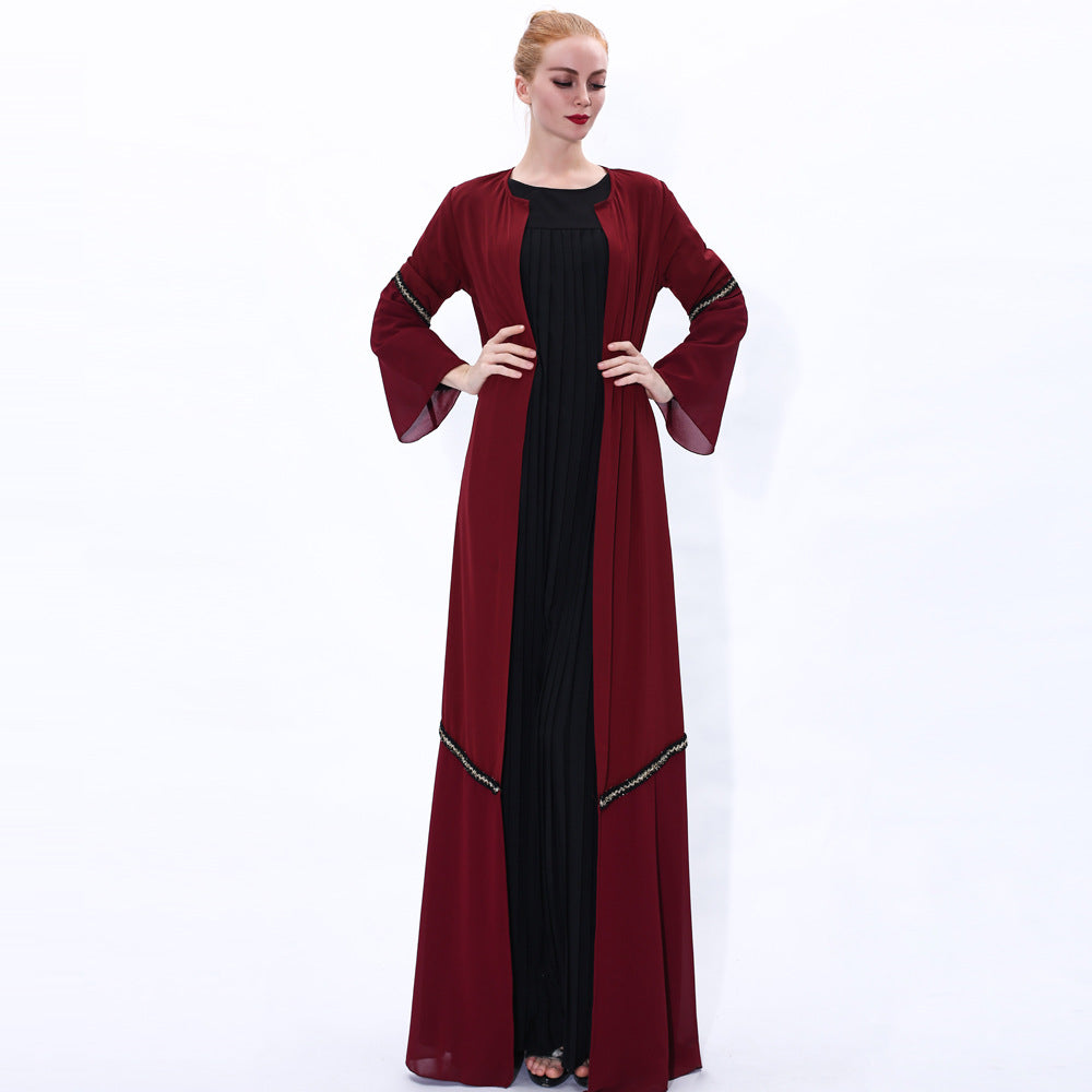 91223#Simple fashion summer long-sleeved cardigan muslim dress abaya