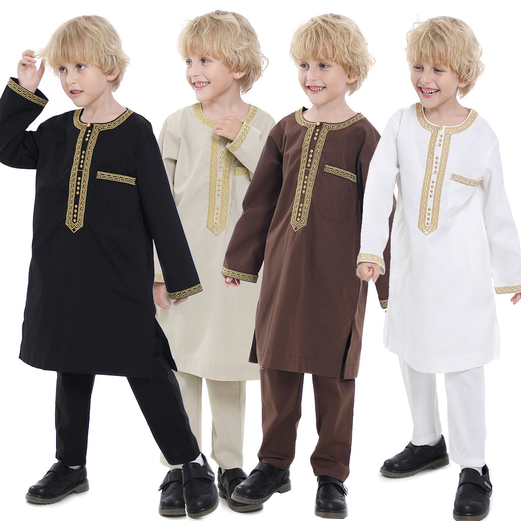 TH878#New buttons islamic children clothing design kids boy robe dubai abaya
