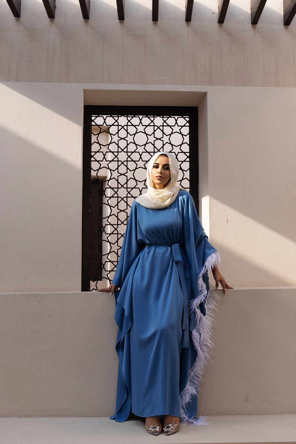 6317#Feather Sleeves Prayer Dress Eid  Women Modest Khimar Hijab Abaya