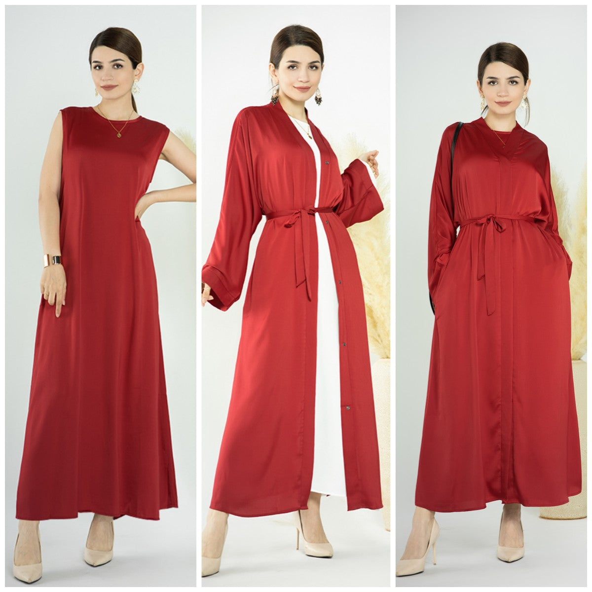 1582&1584#Slip Dress Inner Basic Sleeveless Maix Dress & Satin Abaya Islamic Clothing