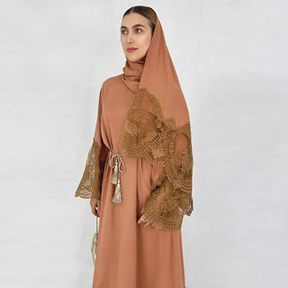 1575#Modest Abaya Dubai Abaya Muslim Dress With Lace Scarf Elegant Ladies Abaya