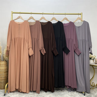 6685# Eid muslim women new arrival summer solid color front zip a-line dress