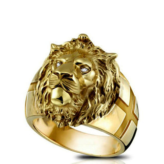 RM7#New Golden Lion Head Ring Stainless Steel Cool Boy Men's Ring