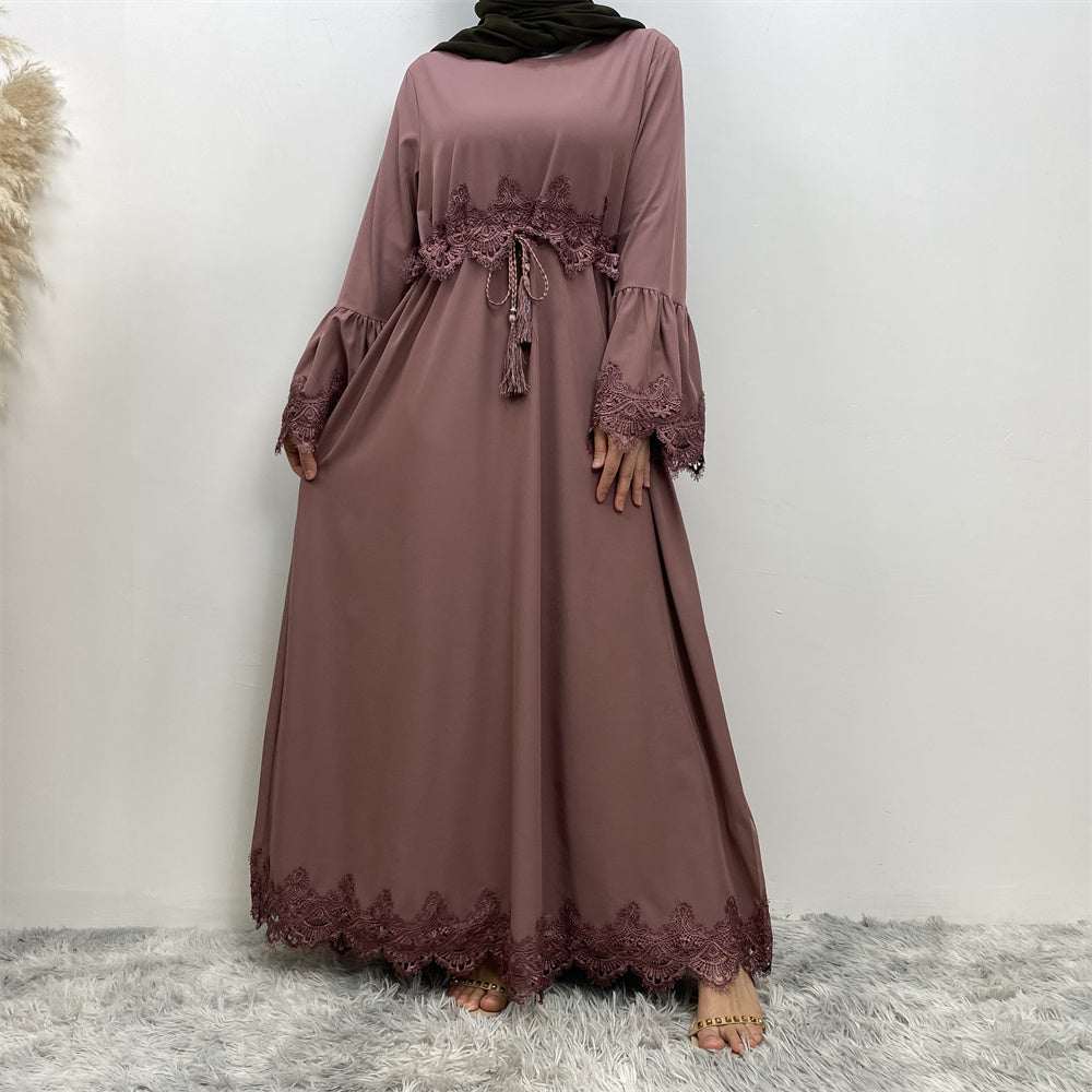 16001# closed abaya long sleeve modesty women a-line fashion dresses for eid 2 colors