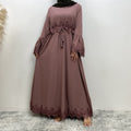 16001# closed abaya long sleeve modesty women a-line fashion dresses for eid 2 colors