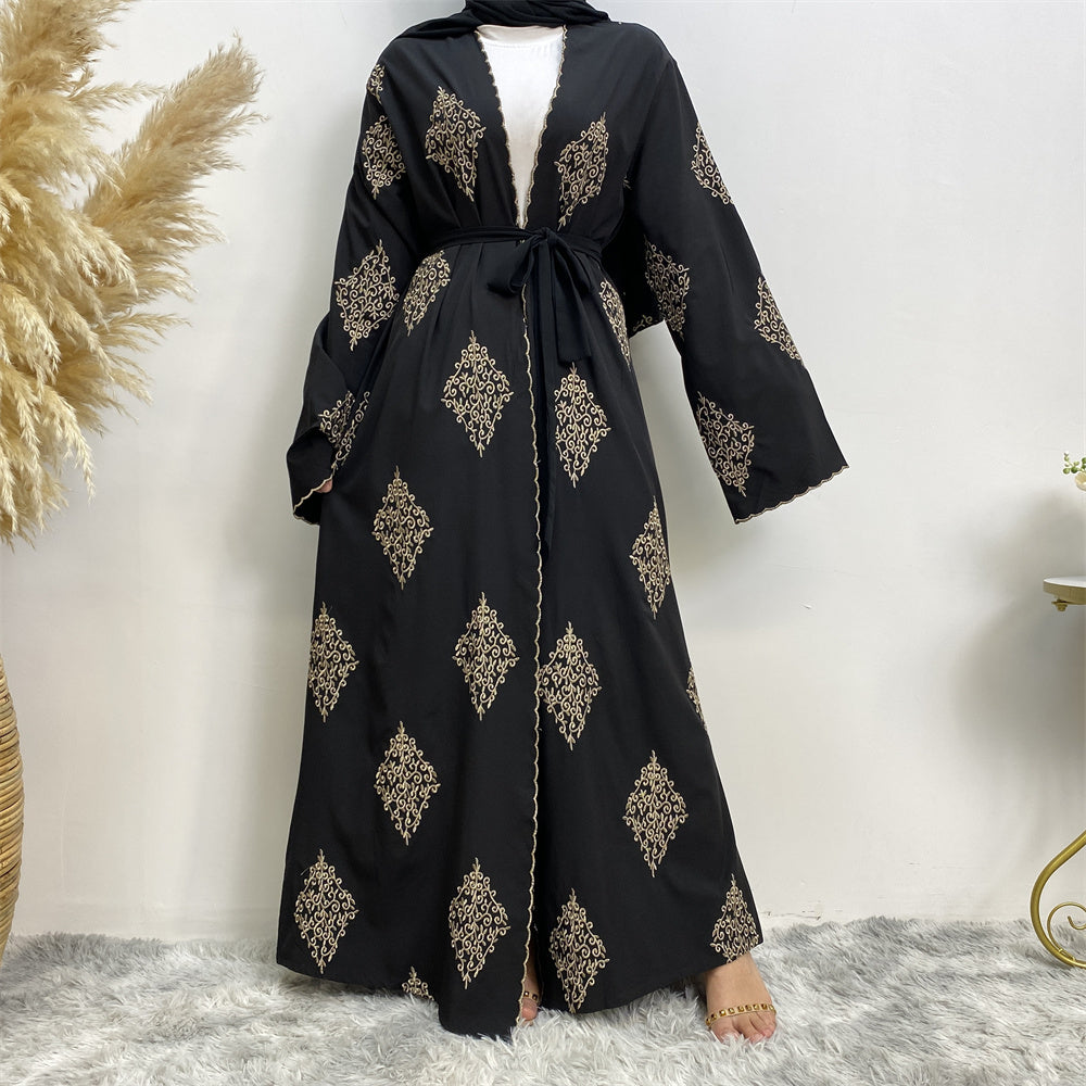799#Fashion gold embroidered open abaya