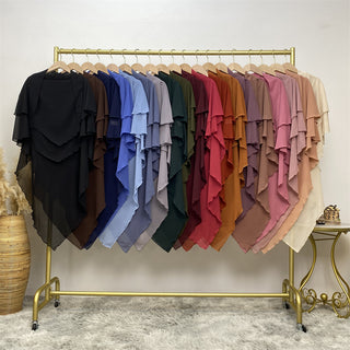 2305# 2023 Chiffon Women Two Layers Eid Khimar 19 Solid Color Colors Scarves