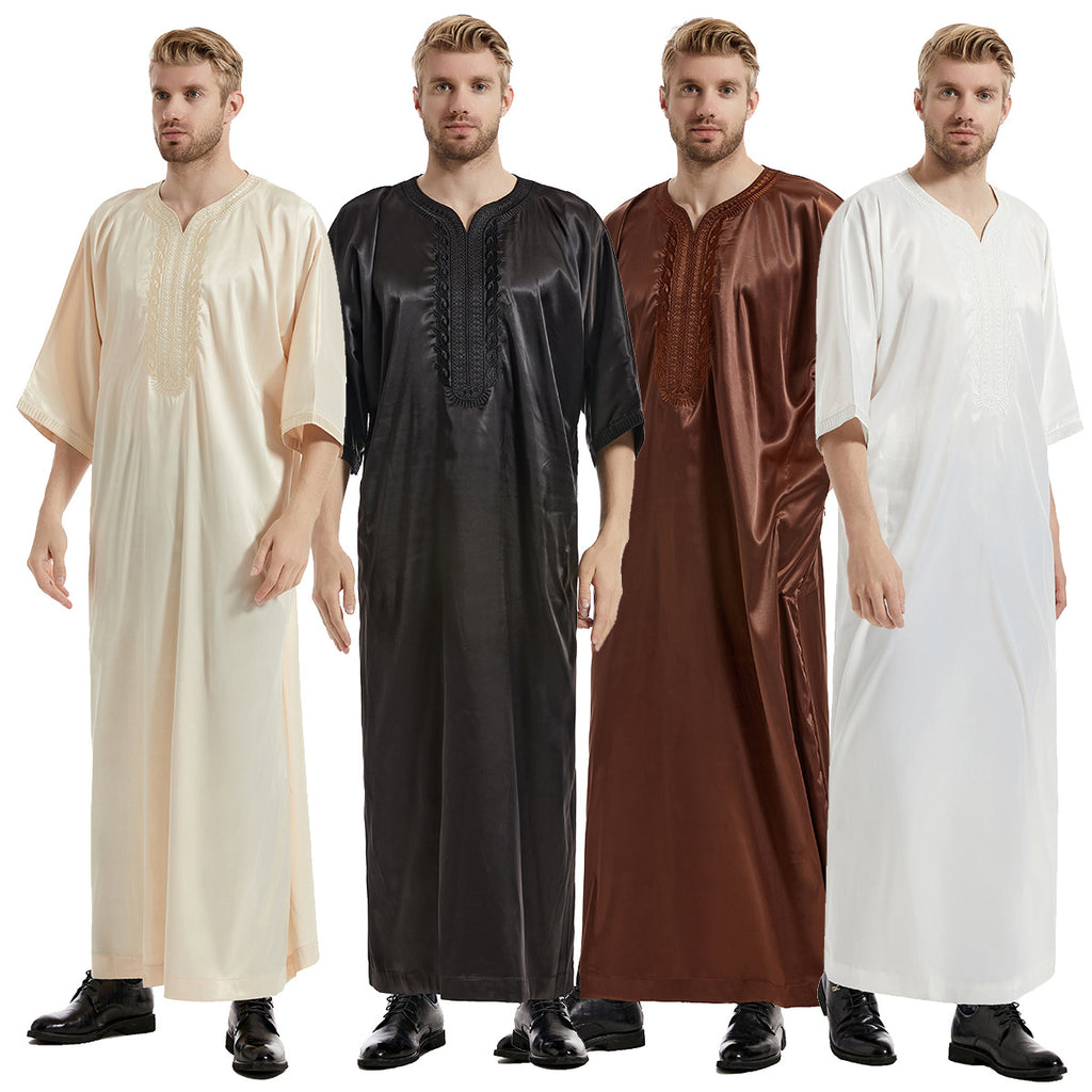 TH827#Hot sale muslim middle east men robe high collar shirt in dubai