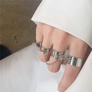 R10#2022 Cool Hip Pop Rings Multi-layer Adjustable Chain Four Open Finger Rings