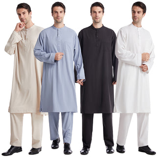 TH822#2 pcs Arab Muslim Wear calf Length Muslim Clothes Jubba Men's Thobe