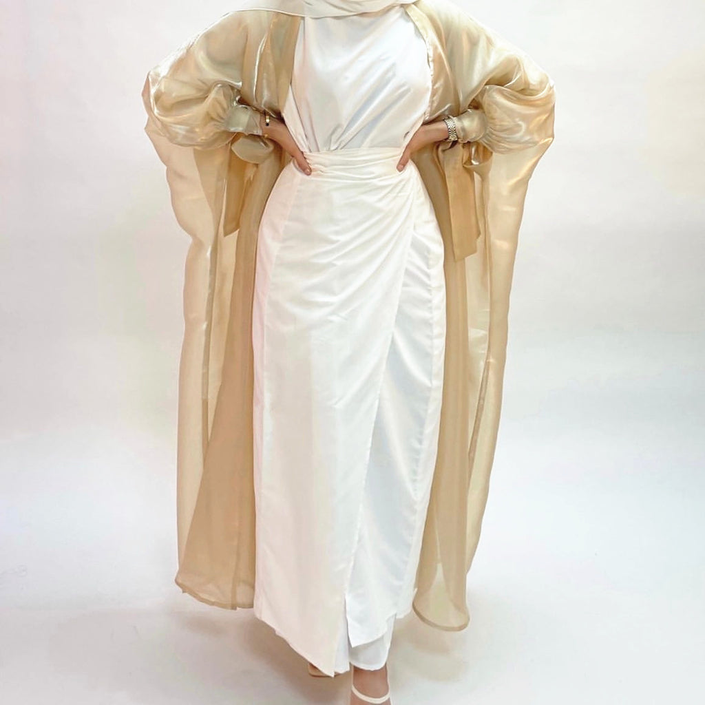 1505#Solid Color Islamic Clothing Modest Inner Dress with Two Long Ties