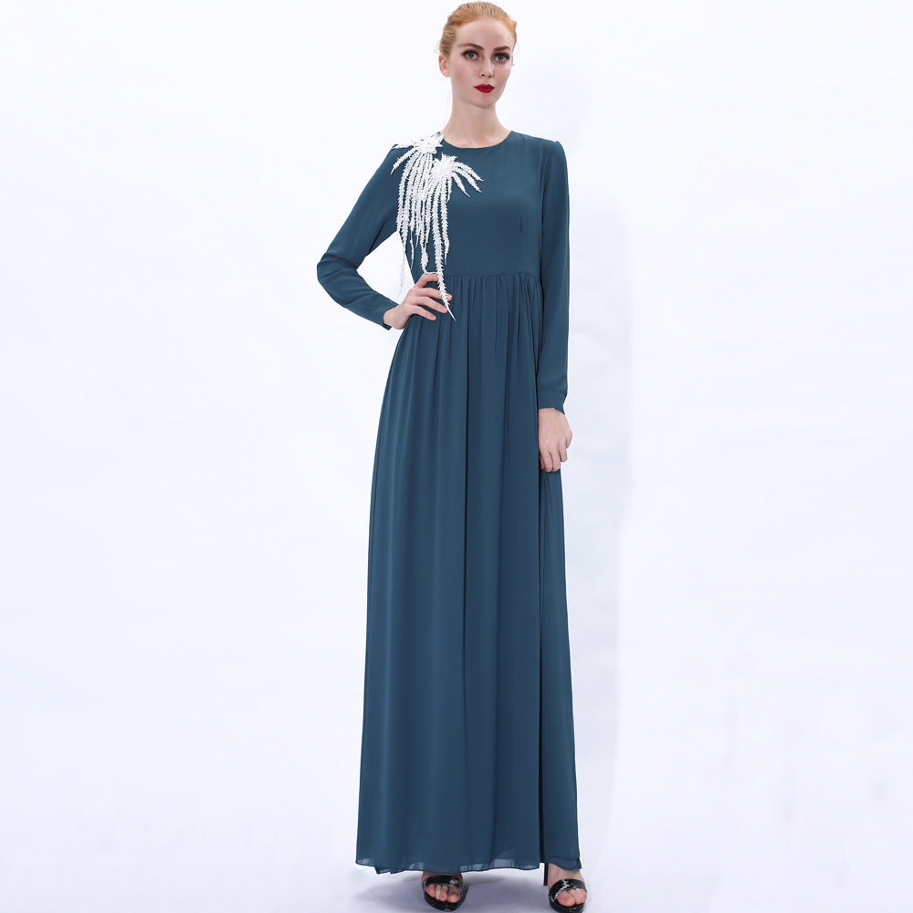 91232#Summer new dress women's chiffon two flower long muslim dress