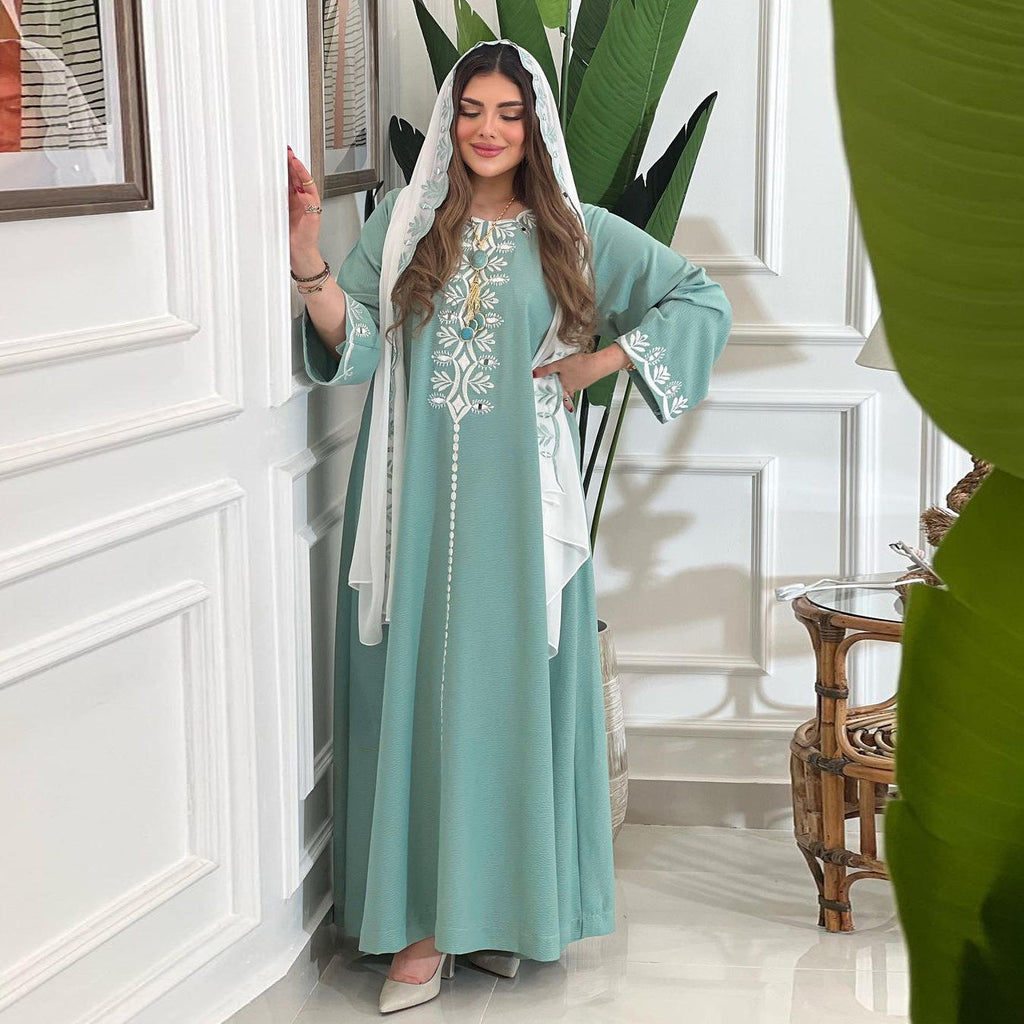 003#Muslim Women's Dress Middle East Arab Fashion Embroidery Robe jalabiya