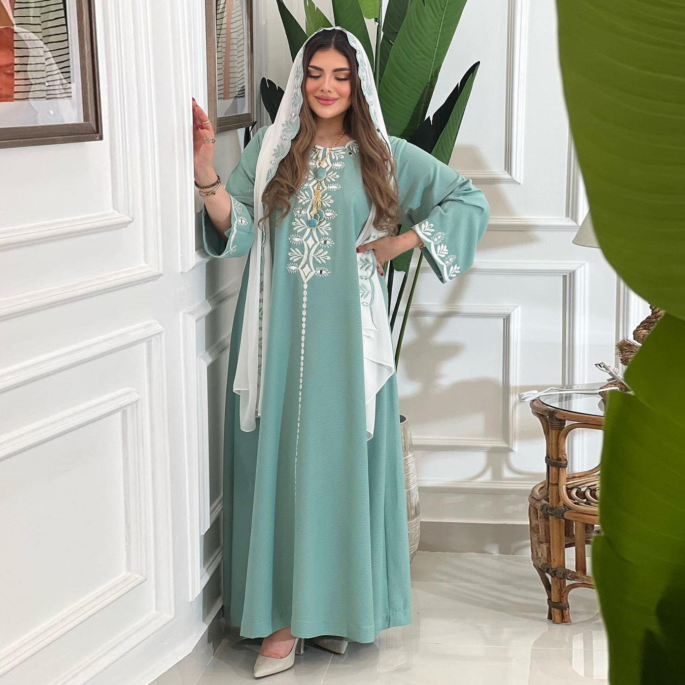 003#Muslim Women's Dress Middle East Arab Fashion Embroidery Robe jalabiya