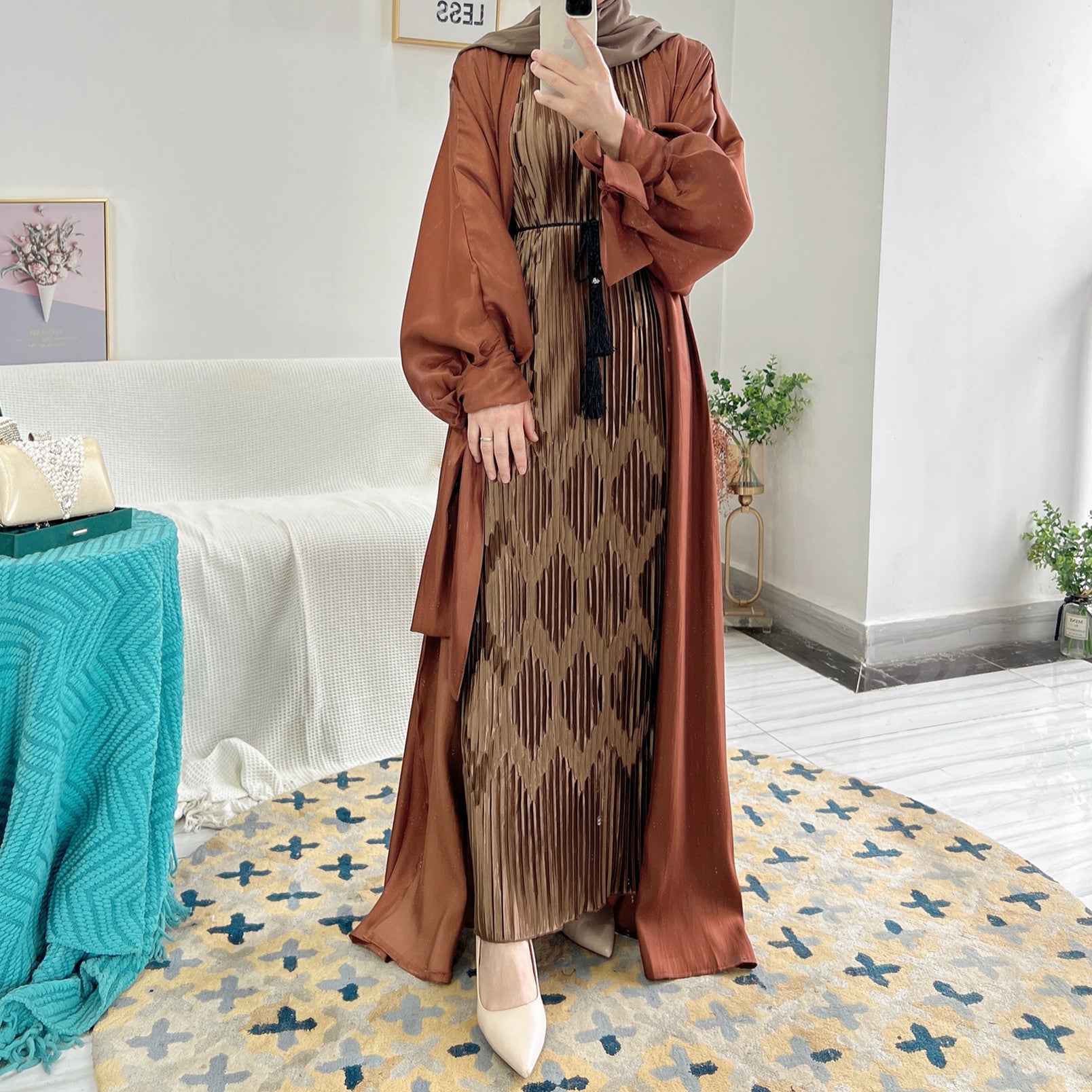 1521#Shiny Abaya eid Dubai simple Dress for Muslim Women wholesale