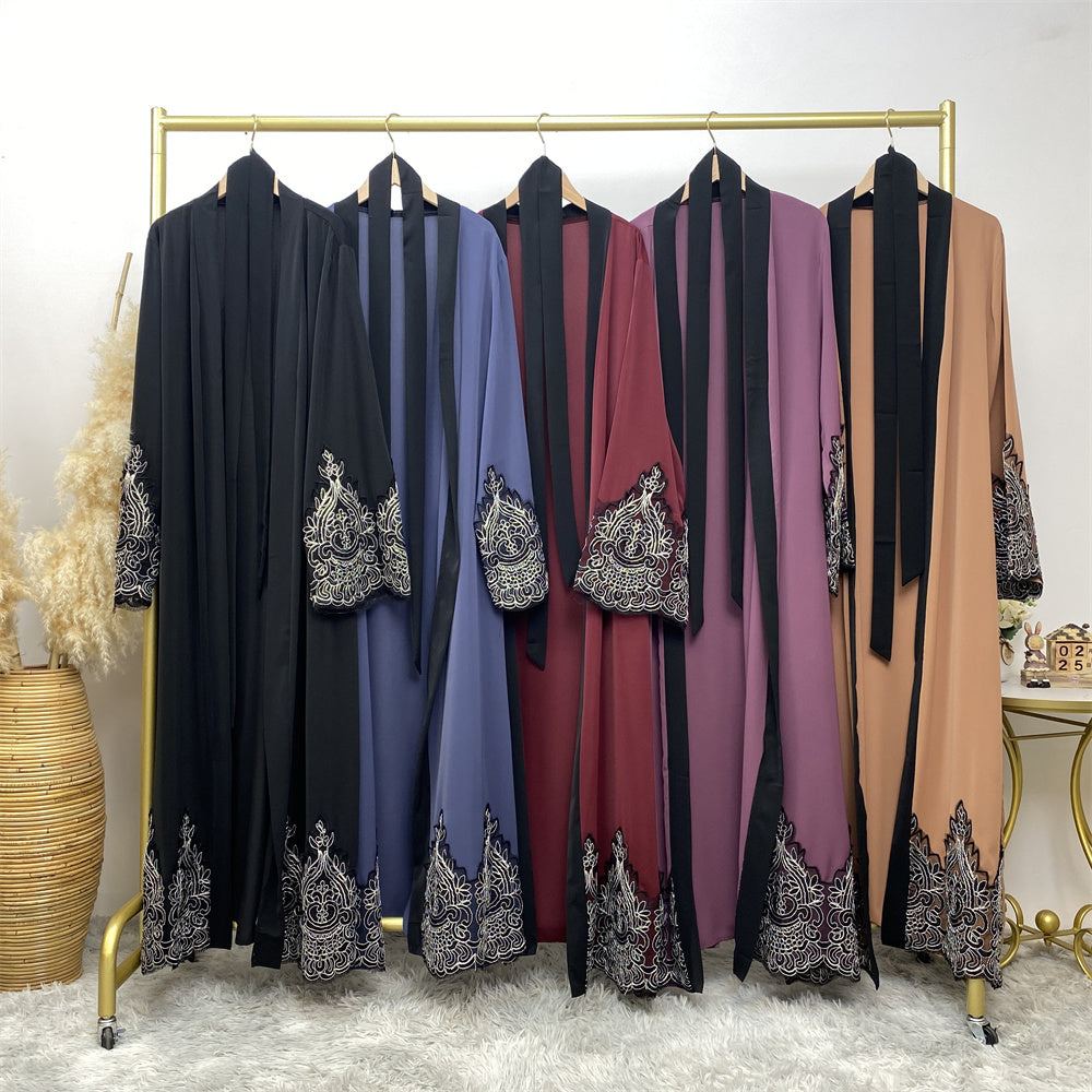 1962# new nida open abaya with silver muslim women eid fashion cardigan