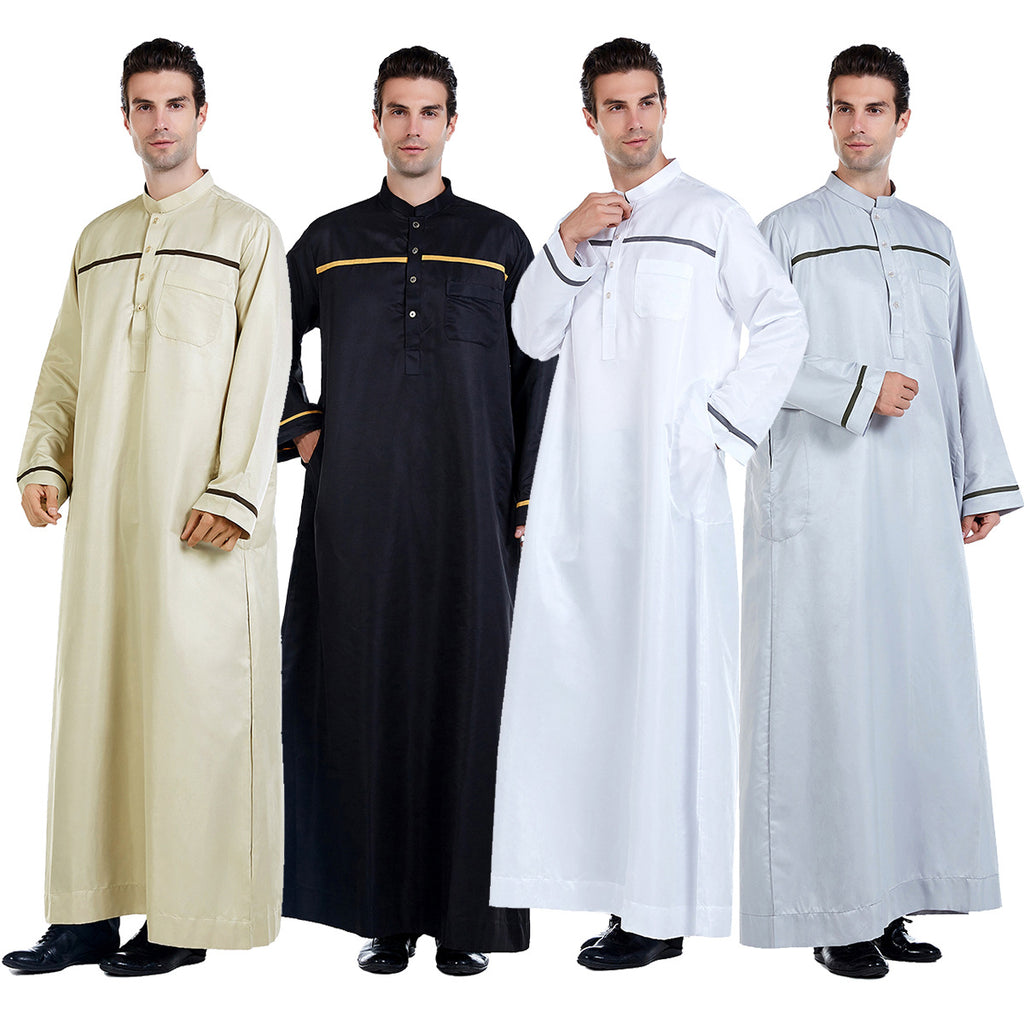 TH818#Abaya Muslim Clothing Long Sleeves O Neck Islamic High Quality Men's Clothing