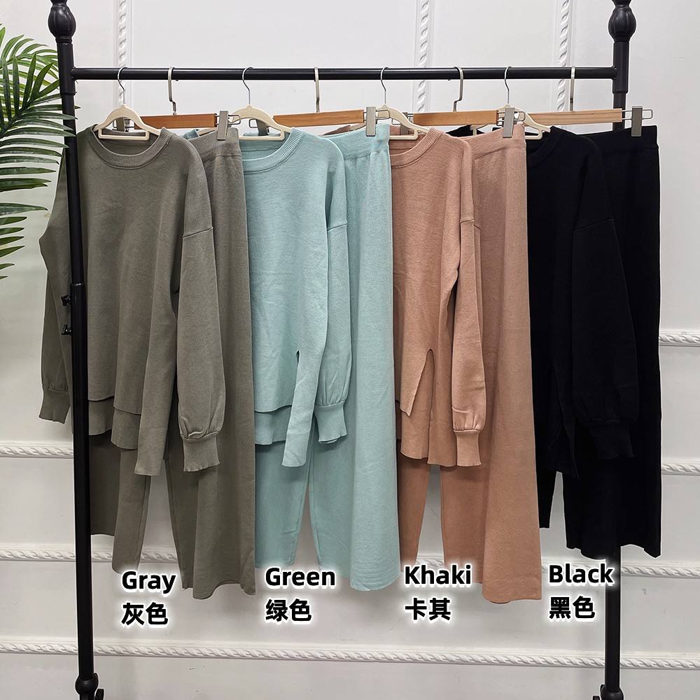 1535#Muslim Knitted Set Fall Winter Sweater and Pants Islamic Clothing Abaya