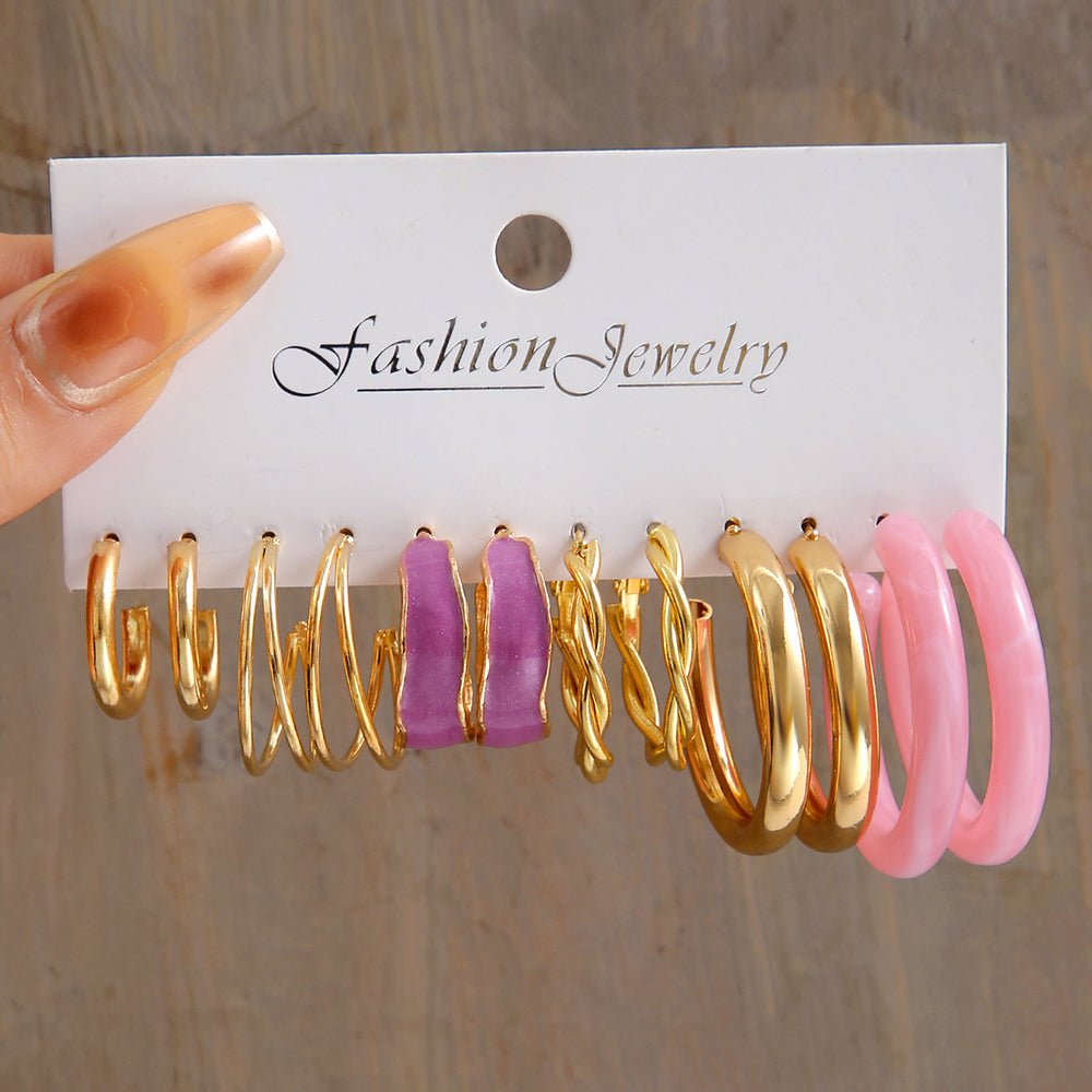 E9#Acrylic Pearl Gold Plated Earrings Circle Hoop Dangle Earrings for Women