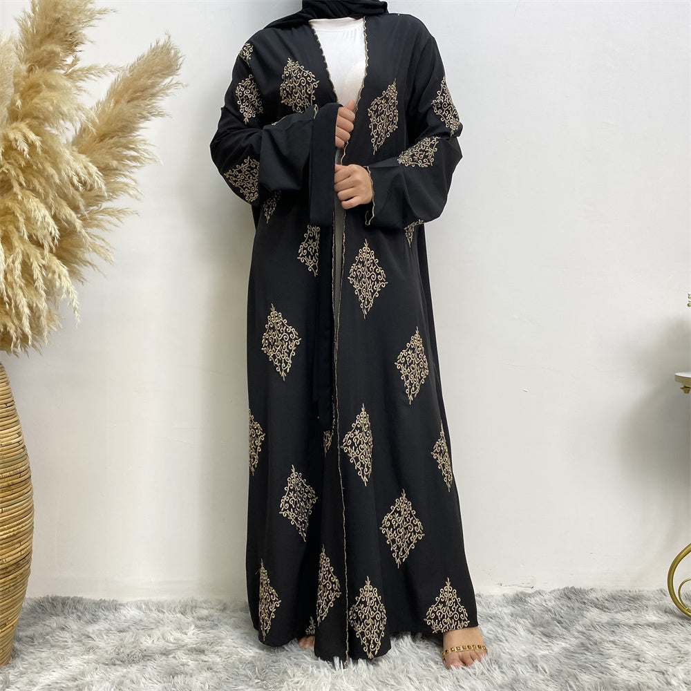 799#Fashion gold embroidered open abaya