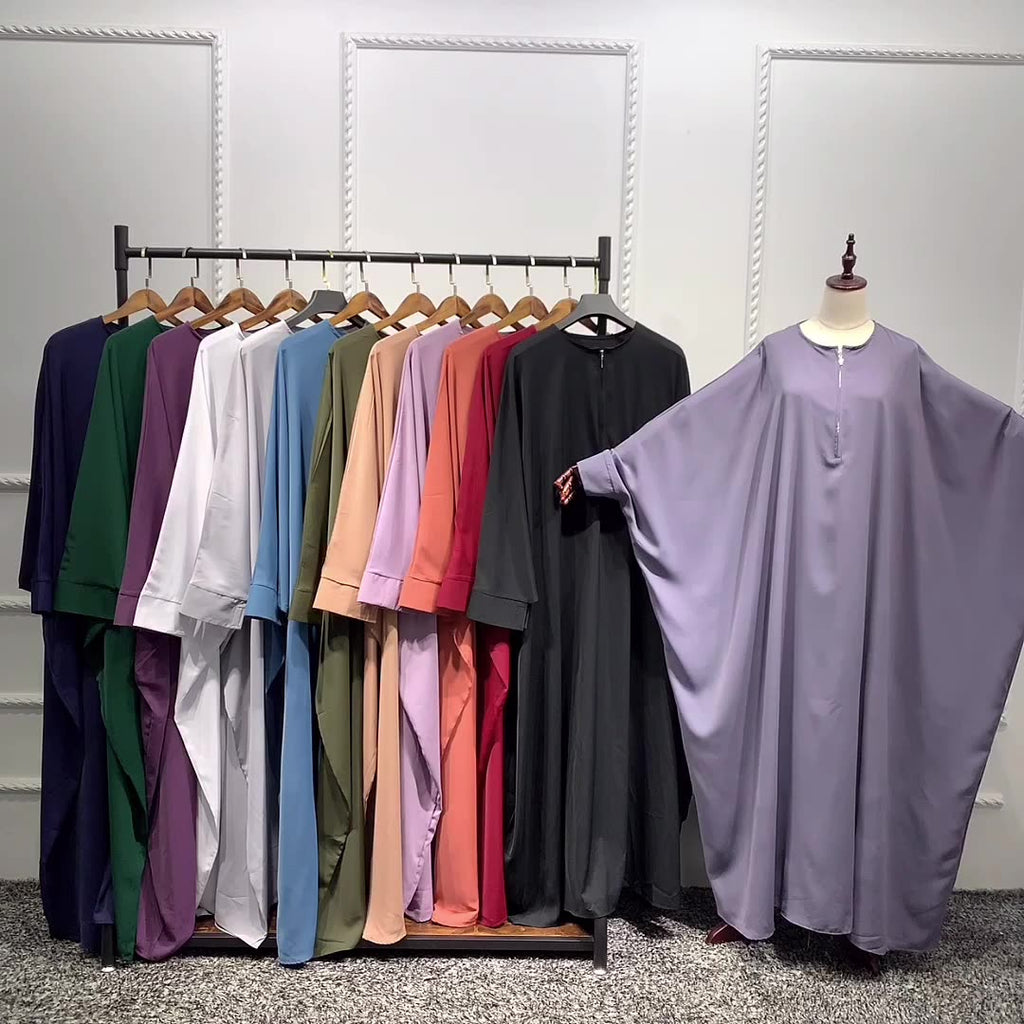 1425#Length : About 147cm / 58 Inch Solid Color Nida Jilbab_ Arab Plus Size Bat sleeves Prayer Dress Abaya